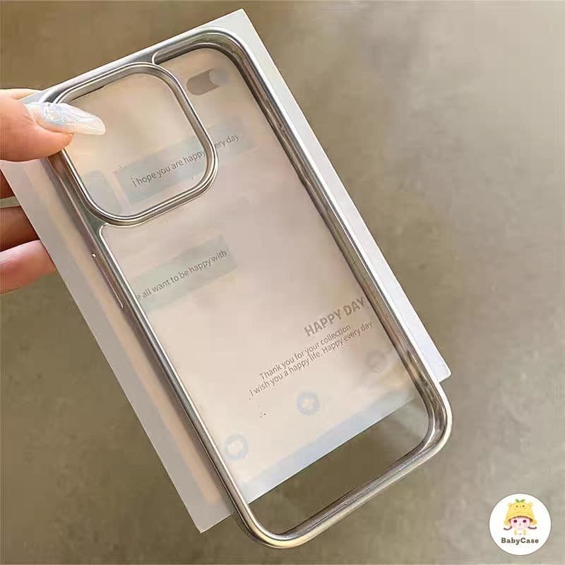 เรียบง่ายโปร่งใสขอบเงินบริสุทธิ์ด้วยไฟฟ้า เคส IPhone 11 15 13 14 12 Pro Max 7Plus XR 7 8 Plus X XS MAX SE 2020 15 14Plus รูปที่ 5