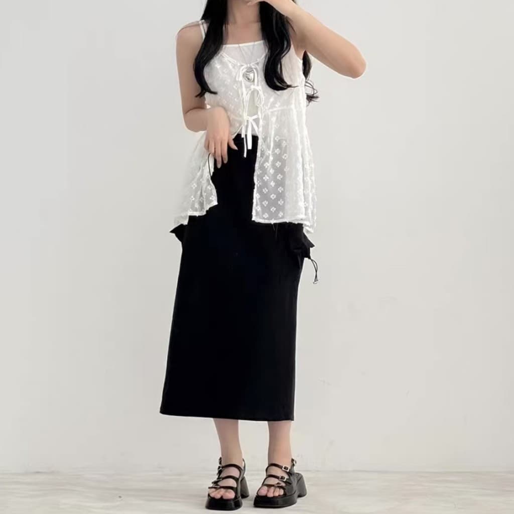 เสื้อสายเดี่ยวลูกไม้ ผ้าซีทรู ดีไซน์เกาหลีสุดชิค รูปที่ 4