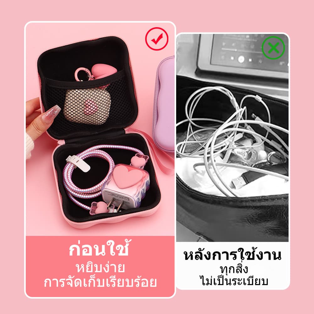 Love Heart กระเป๋าซิป, กระเป๋าเก็บสายไฟ พกพาสะดวก หลายช่อง กันน้ำ ทนทาน ความจุสูง กระเป๋าเก็บสายชาร์จ รูปที่ 6