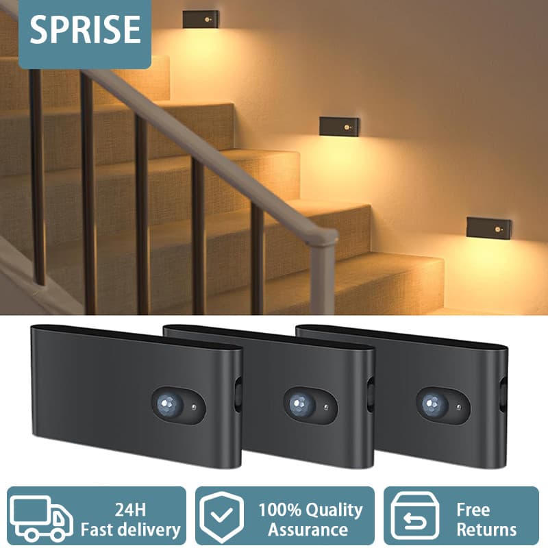 SPRISE Motion Sensor Night Light บันไดไฟในร่ม Warm White Magnetic LED Touch โคมไฟสําหรับห้องโถง, Stairway, ห้องน้ํา 1/3 แพ็ค รูปที่ 1