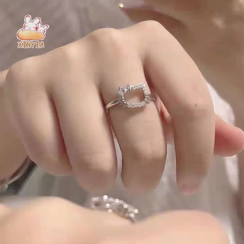 แหวนkittyแหวนมือแมวฝังเพชรINSสไตล์ญี่ปุ่นหวานน่ารักแหวนนิ้วผู้หญิงทุกวันสวมใส่ไม่ซีดจาง.xinyia.th รูปที่ 1