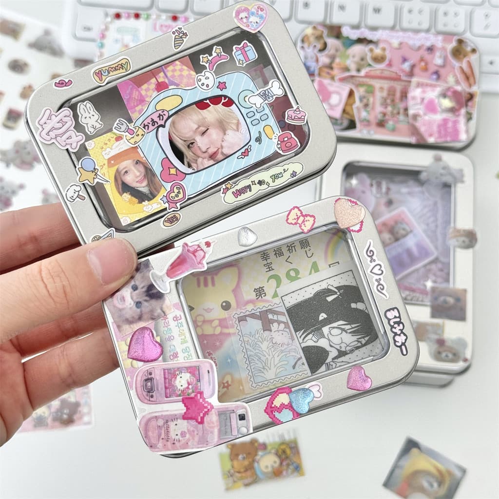 กล่องดีบุกเงิน Flip Cover Case กล่องเหล็ก Mini Storage Box Desk Organizer รูปที่ 4