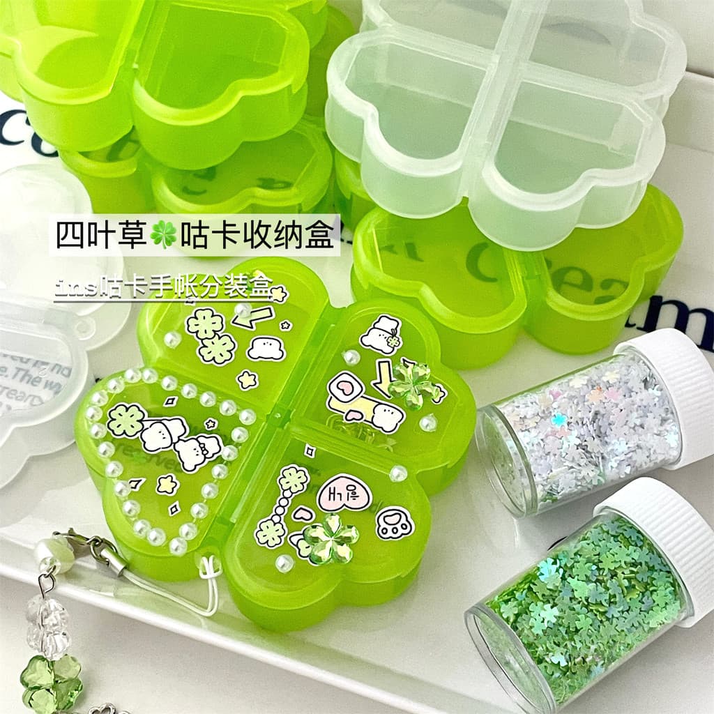 กล่องเก็บของนําโชคโคลเวอร์สี่ใบ 4 ตารางเคสยาแบบพกพา รูปที่ 5