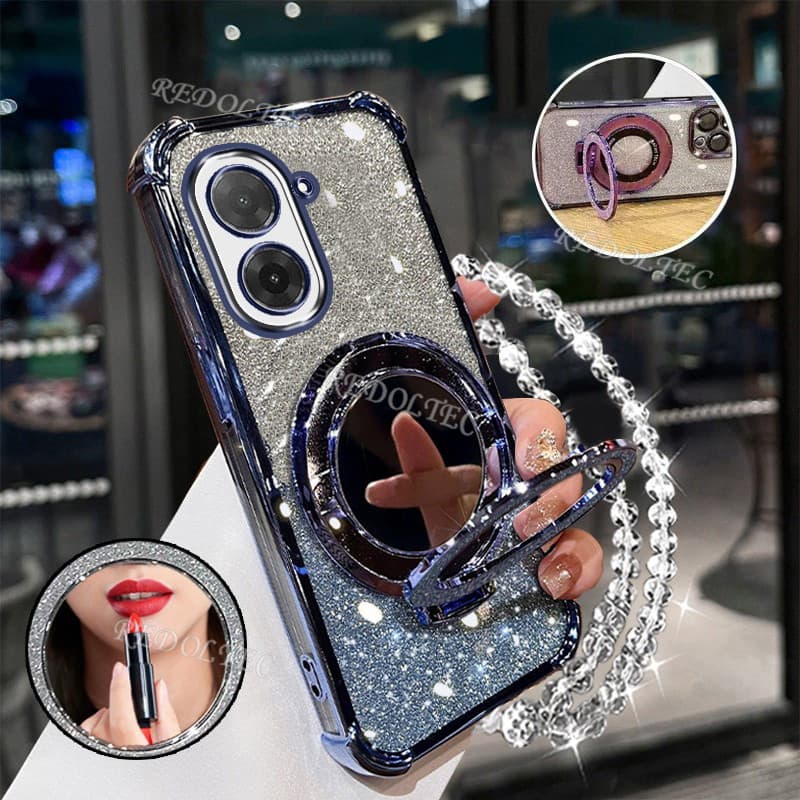 เคส Redmi A5 POCO C71 ใหม่Gradient Glitterปลอกพร้อมกระจกแต่งหน้าที่วางขาตั้งแม่เหล็กXiaomi POCO C71 Redmi A 5 เลนส์ป้องกันพร้อมวงเล็บเชือกเส้นเล็กฝาครอบโทรศัพท์กันกระแทก รูปที่ 8
