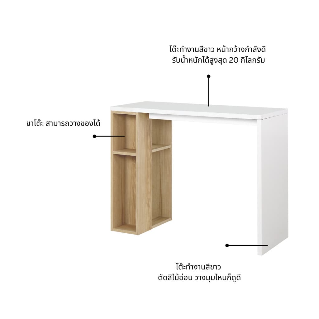 Koncept Furniture โต๊ะทำงาน รุ่น Floxi ขนาด 100 ซม. สีขาว แบรนด์ KONCEPT FURNITURE รูปที่ 3