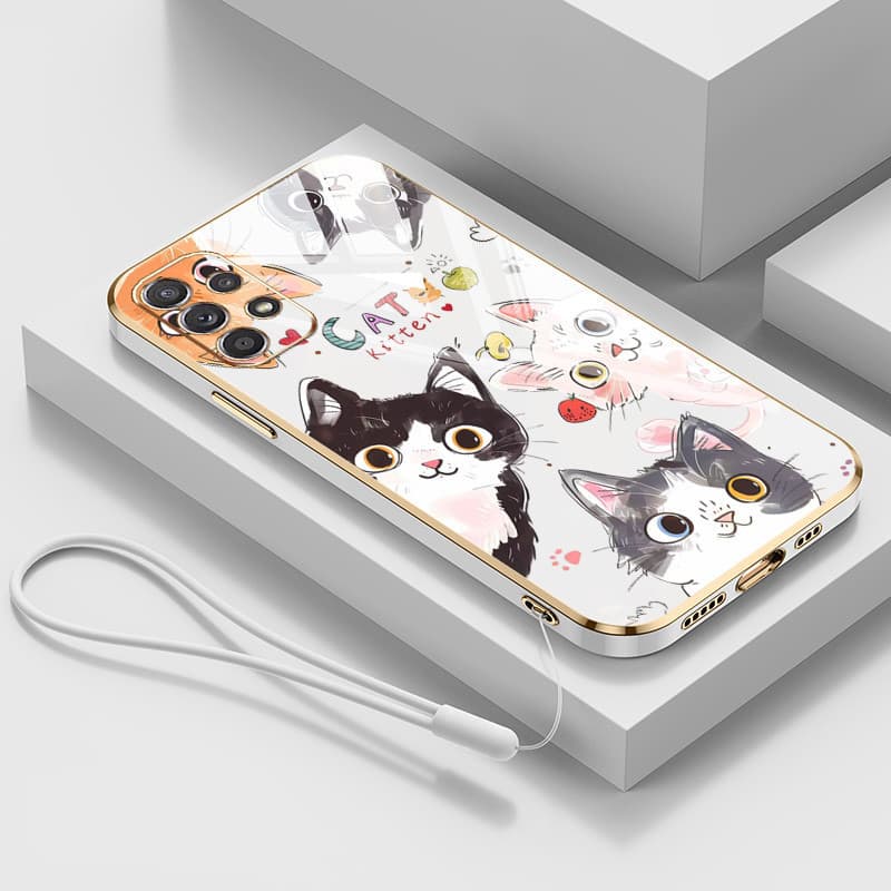 SAMSUNG ปลอกสําหรับsamsung Galaxy A23 A32 A52 A72 4G 5G A33 A53 A73 M32 A52S 5GรอบEyed CatหรูหราElectroplating Anti Dropเคสโทรศัพท์แบบนุ่ม รูปที่ 1