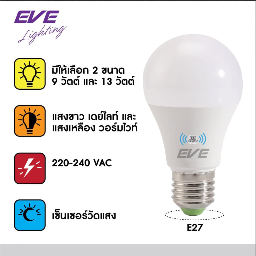 หลอดไฟ เปิดปิดเองตามแสง Sensor มืดติดสว่างดับ แอลอีดี A60 เซ็นเซอร์แสงอาทิตย์ 7W 9W 13W แสงขาว / แสงเหลือง รูปที่ 4