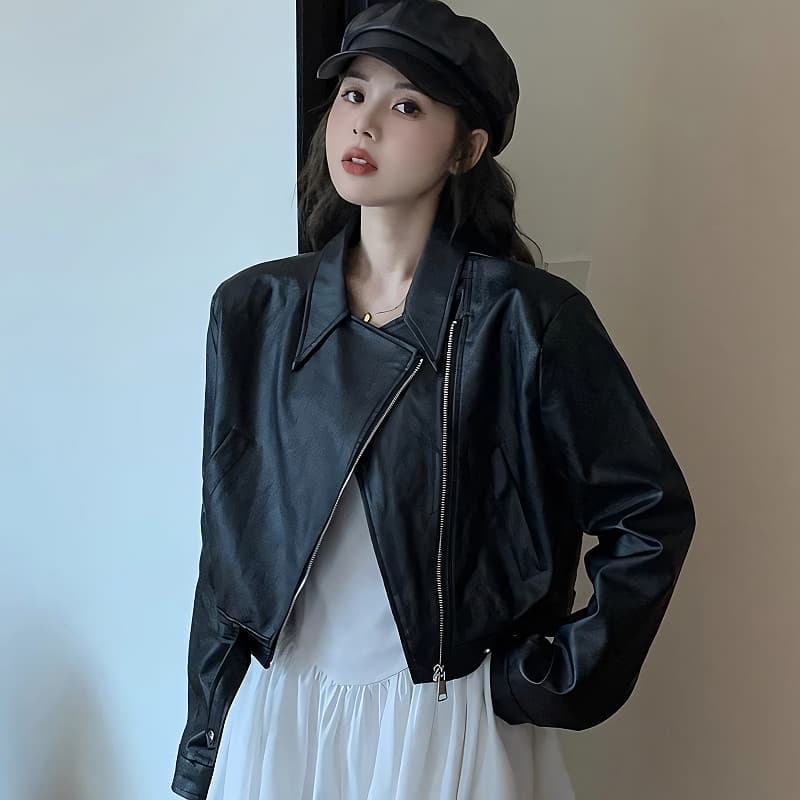 SuySuy แจ็คเก็ต คอปก แขนยาว ผ้าหนัง เนื้อผ้าดี รุ่นซิปรูด สไตล์เท่ๆ เก๋ๆ ใส่ได้หลายแนวสไตล์ รูปที่ 2