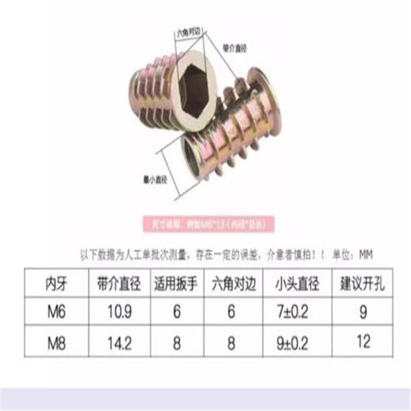 เฟอร์นิเจอร์สกรู Fastener ด้ายด้านนอกด้านใน Nut M6-M8 เตียงเชื่อมต่อตารางเก้าอี้ตู้ไม้ฝัง Nut อุปกรณ์เสริม M6M8 รูปที่ 2