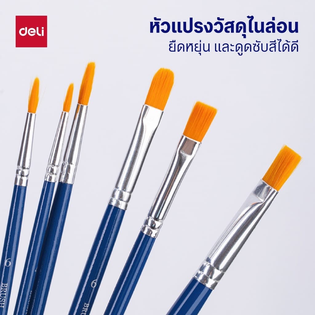 Deli ชุดพู่กันนักเรียน 6 แท่ง พู่กันสีน้ำ อุปกรณ์วาดภาพ สำหรับเด็ก Coloring Brush รูปที่ 4