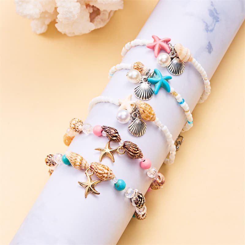 สร้อยข้อมือ ประดับลูกปัด รูปปลาดาว เปลือกหอยสังข์ แฮนด์เมด เครื่องประดับชายหาด ของขวัญ สําหรับผู้หญิง ใหม่ รูปที่ 3