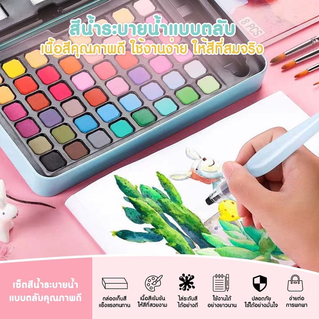 ชุดระบายสีน้ำ 36 สี 48 สี แบบพกพาได้เม็ดสีน้ำสี พร้อมชุดพู่กัน ชุดวาดภาพนักเรียน เซ็ตอุปกรณ์ศิลปะนักเรียน รูปที่ 3