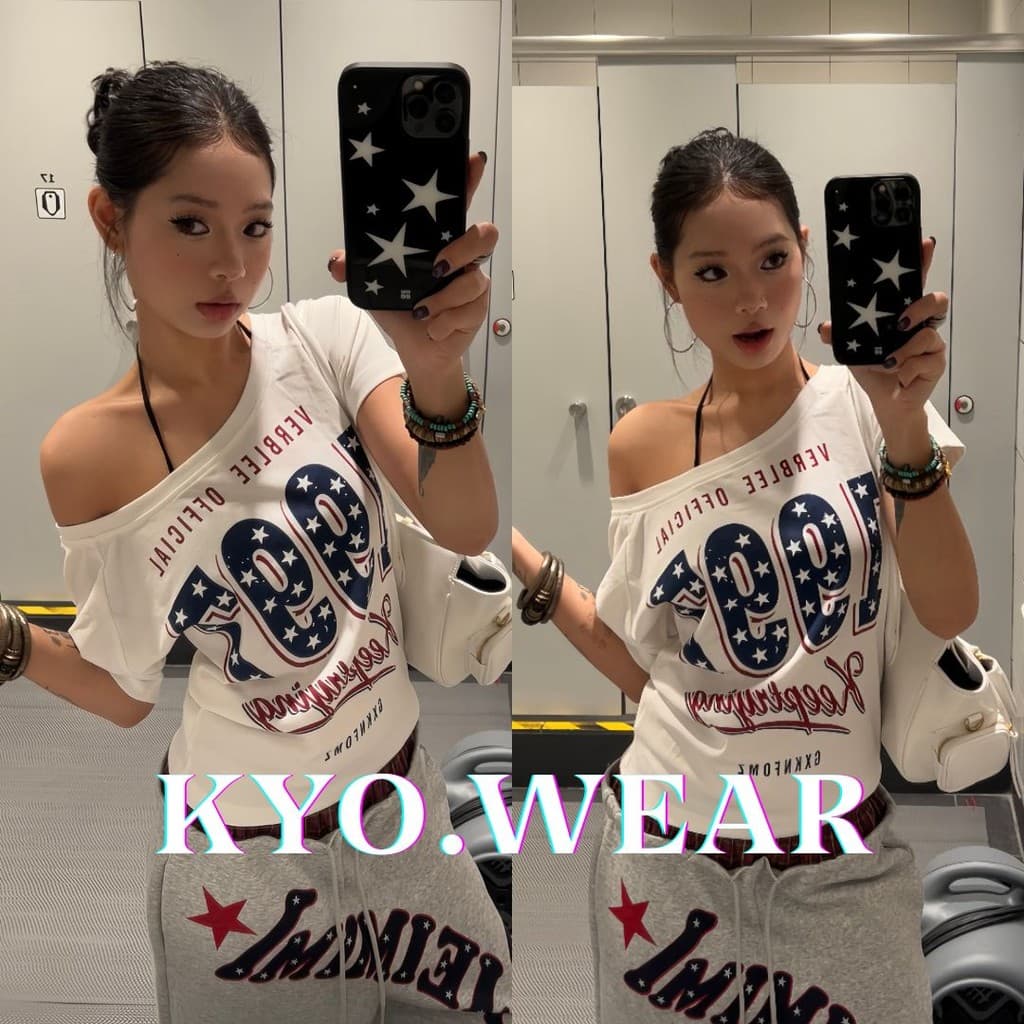 KYO เสื้อปาดไหล่แขนสั้นผู้หญิง สไตล์วินเทจ ใส่สบาย ผ้านิ่ม ทรงOversize ได้ทุกลุค น่ารักละมุน "VERBLEE STARS" ​​​ รูปที่ 1