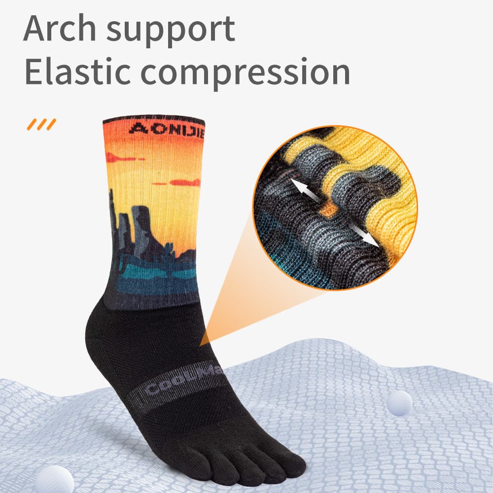 AONIJIE E4843 Unisex Colorful Sports Long Five-Toe Socks Stocking Thickened Terry Lining Toe Socks for Running Marathon รูปที่ 4