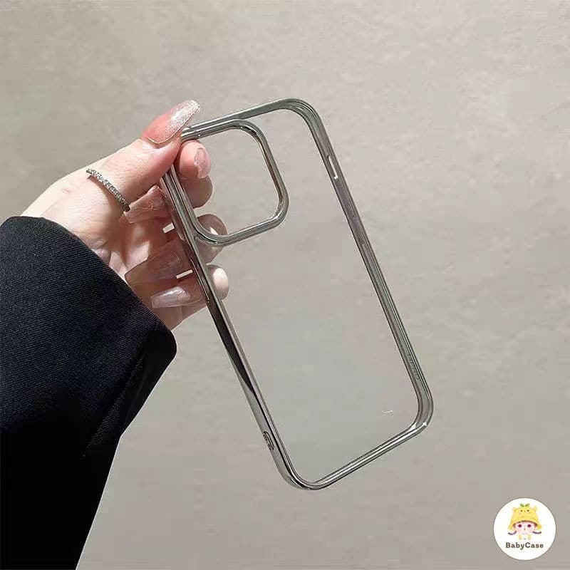 เรียบง่ายโปร่งใสขอบเงินบริสุทธิ์ด้วยไฟฟ้า เคส IPhone 11 15 13 14 12 Pro Max 7Plus XR 7 8 Plus X XS MAX SE 2020 15 14Plus รูปที่ 3