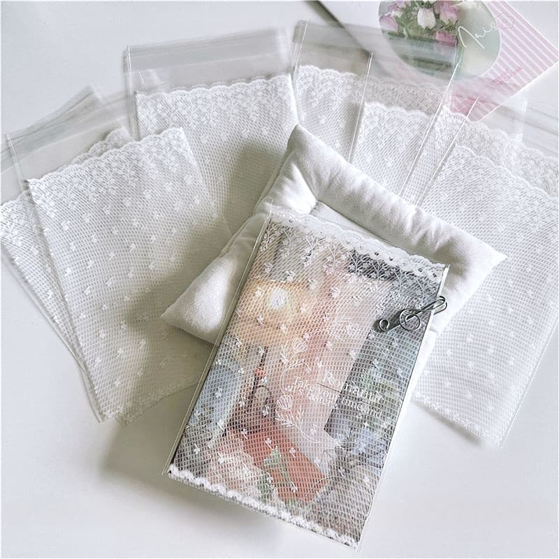 Ins ลูกไม้สีขาวถุงปิดผนึก Toploader Sleeves Photocard Self-กาวถุงบรรจุภัณฑ์วัสดุ รูปที่ 6