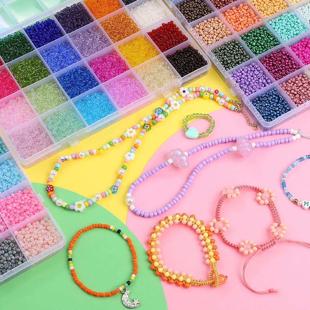 สีทึบ/โปร่งใส/ไข่มุก/ครีมข้าวลูกปัดชุดกล่อง24สีลูกปัดวัสดุกล่อง3มิลลิเมตรข้าวลูกปัดชุดกล่อง ทําเอง ทําด้วยมือ รูปที่ 6