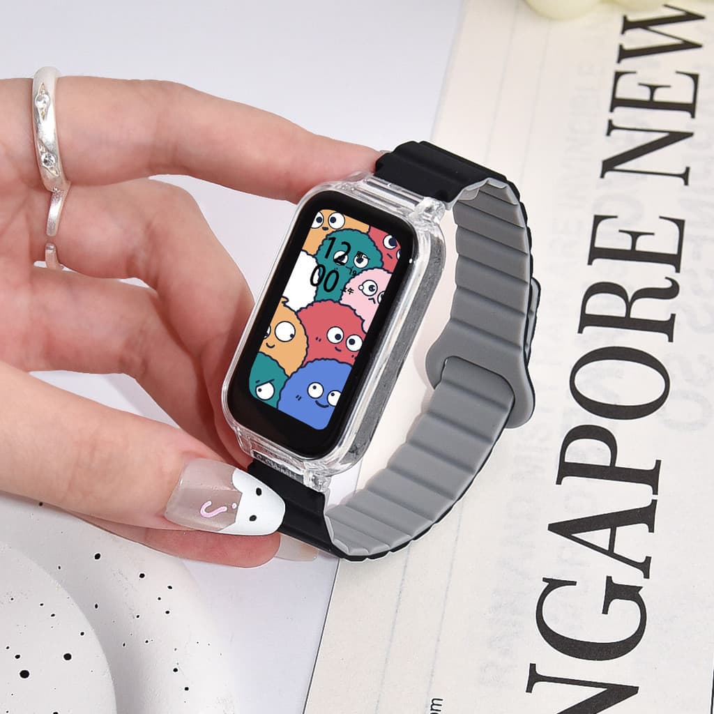 ซิลิโคนสายรัดห่วงแม่เหล็กพร้อมเคสสําหรับ Redmi smart Band 3 2 สร้อยข้อมือซิลิโคนอ่อนนุ่มสําหรับ Xiaomi Band 9 Active / 8 Active รูปที่ 8