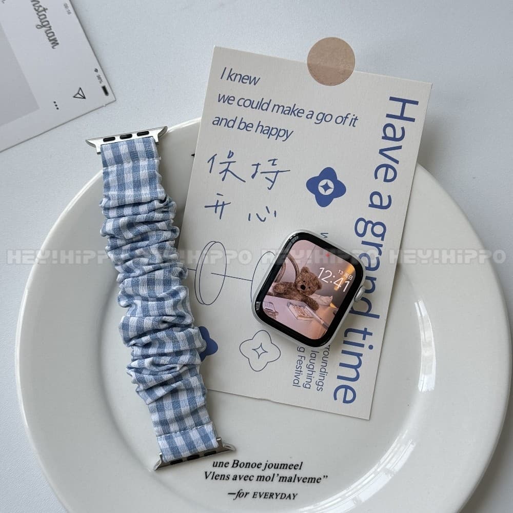 สายรัดแบบคาดศีรษะแบบกริดเหมาะสําหรับสมาร์ทวอทช์ซีรีส์ 10/9/8/7/6/SE/5/4 สายรัดยางยืดเหมาะสําหรับ iwatch 49/46/45/44/42/41/40/38 มม. รูปที่ 2