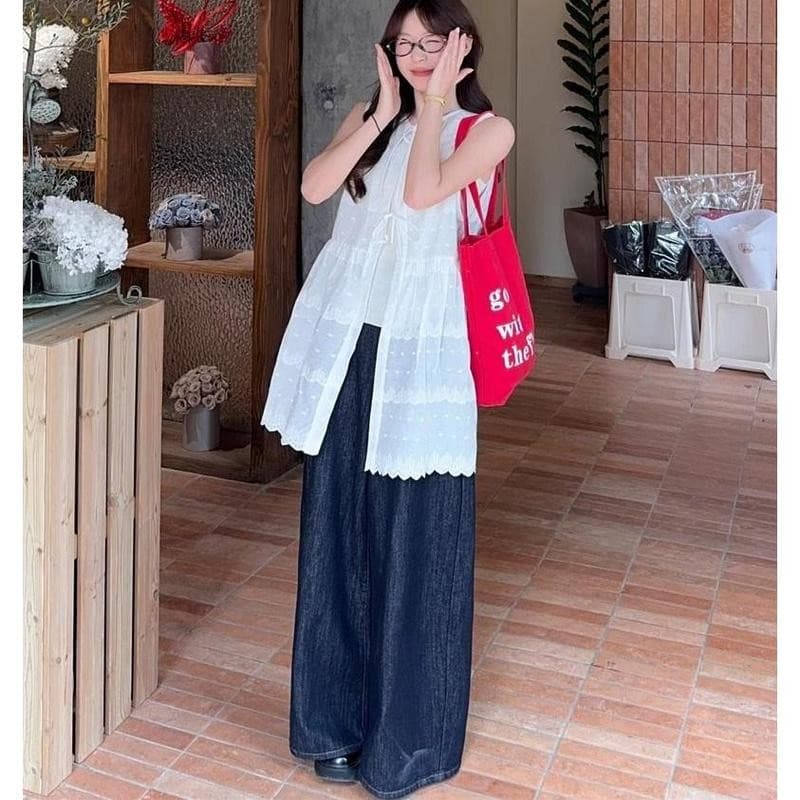 Mimi&didi#ชุดเสื้อกั๊กปกปิด เนคไทฝรั่งเศส เดรสทรงหลวม คอกลม แขนกุด เหมาะสำหรับฤดูใบไม้ผลิ หวานและเผ็ดสำหรับผู้หญิง#99109 รูปที่ 8