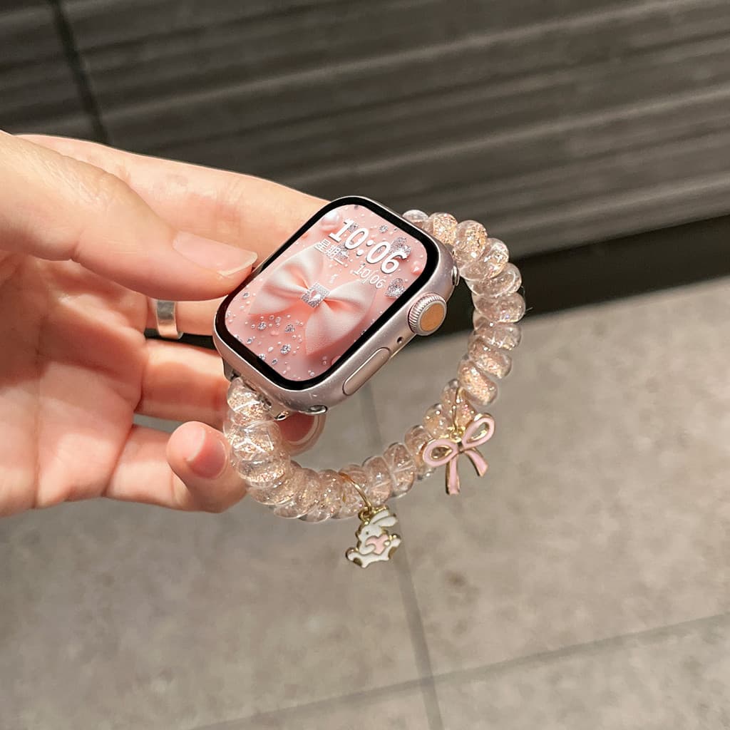 โบว์กระต่ายGlitterโทรศัพท์สายไฟผมสําหรับAmazfit Bip 6 Bip 5 5 Unity Bip 3 U Proสร้อยข้อมือสายคล้องคอสําหรับAmazfit Active 2 GTS 2 3 4 Miniยืดหยุ่นนาฬิกา รูปที่ 1