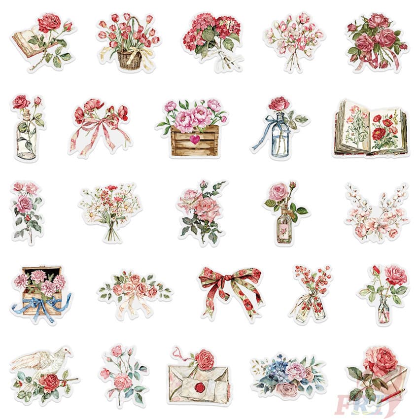 สติ๊กเกอร์สัตว์เลี้ยงดอกไม้และตัวอักษร 50 ชิ้น/เซ็ต DIY แฟชั่นสติ๊กเกอร์กันน้ํา Doodle สติ๊กเกอร์ รูปที่ 3