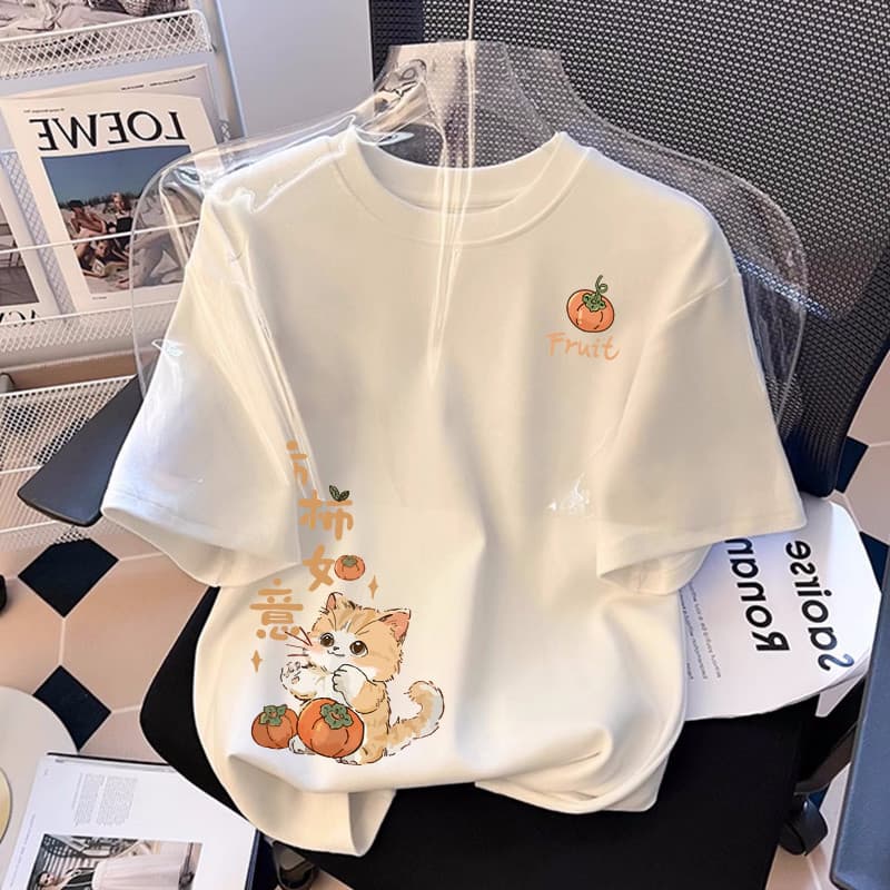 FACAI ʕ•͡-•ʔ Printed T-shirt, ลูกแมวการ์ตูนน่ารัก M-3XL oversize รูปที่ 1