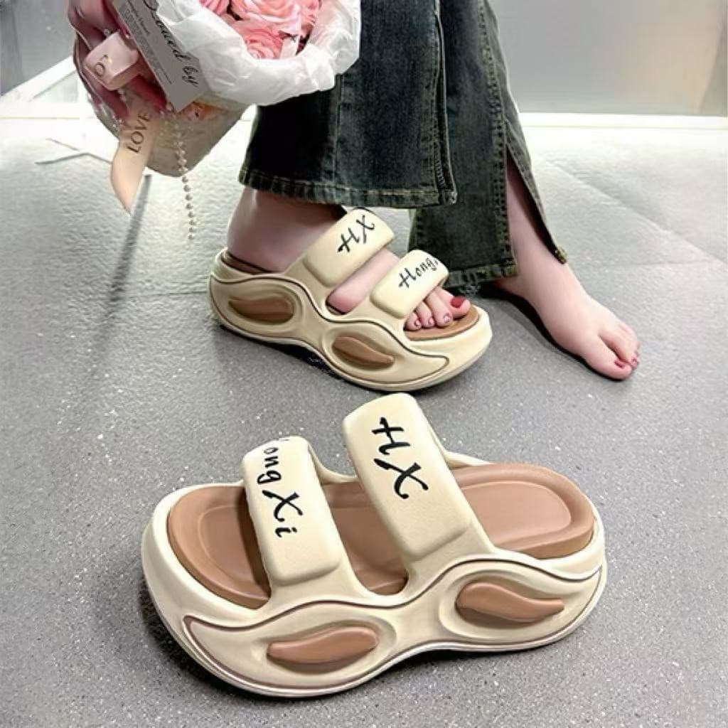 EnJoy รองเท้าแตะแฟชั่นผู้หญิง ดีไซน์สายคาดคู่ พื้นหนา ใส่สบาย สไตล์มินิมอลติดเทรนด์ รูปที่ 2