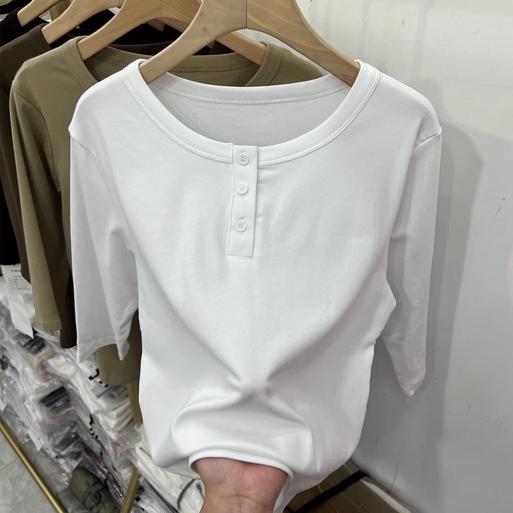 ข ฤดูร้อนผ้าฝ้ายกลางแขนเสื้อยืดคอกลมหลวมรุ่น รูปที่ 3