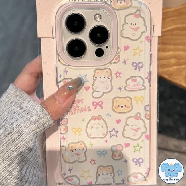 น่ารักลูกแมวลูกสุนัขเข้ากันได้เคสไอโฟน 11 16 15 Pro Max 14 12 13 Pro Max XS XR X Max 7 15 14 8 Plus SE การ์ตูนช้างหมีเคส รูปที่ 8