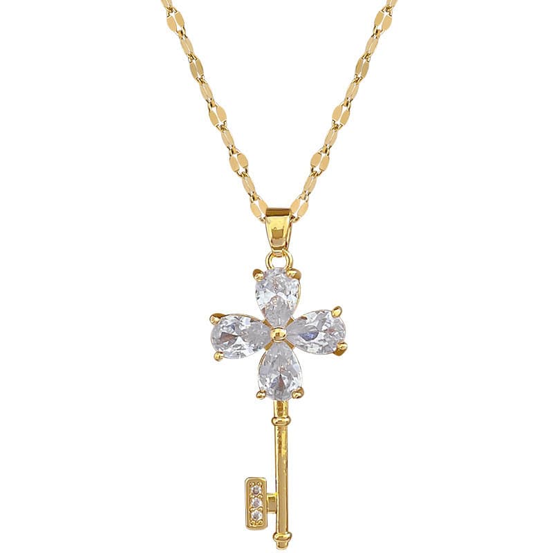 Ins สไตล์ Micro-Inlaid Zircon Four-Leaf Clover จี้ไทเทเนียมเหล็กสร้อยคอ All-Match สาว Clavicle Chain ของขวัญต้องมี รูปที่ 9