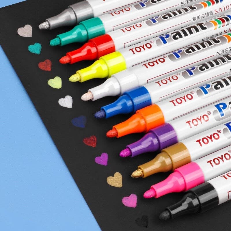 ปากกาเขียนยาง TOYO Paint มี 11 สี กันน้ำ ปากกาอเนกประสงค์ เขียนเหล็ก กระเบื้อง กระจก พลาสติก แก้ว ไม้ แต้มสีรถ รูปที่ 2