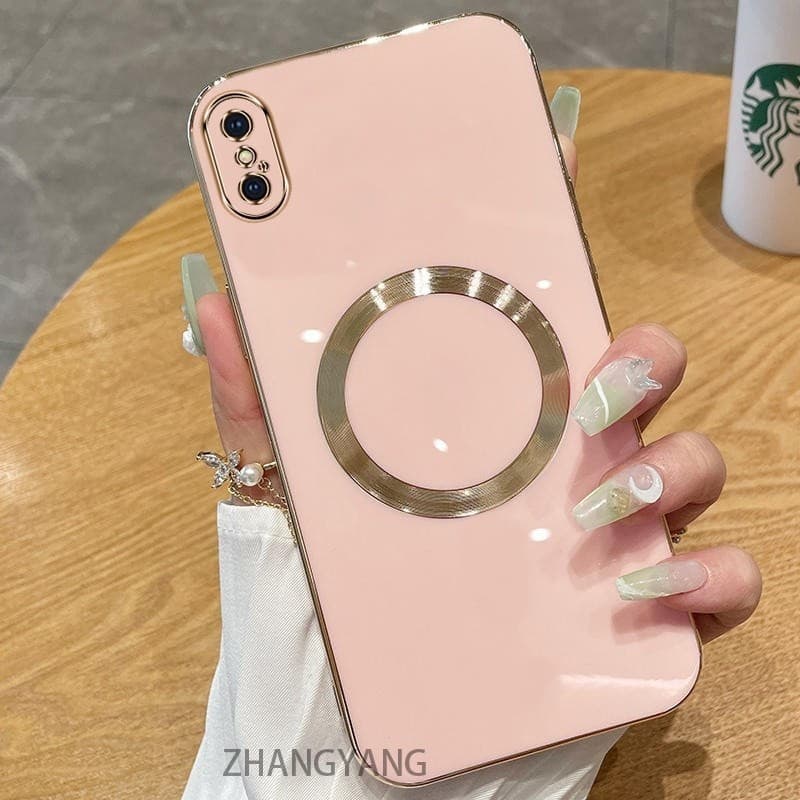 ปลอกสําหรับ iPhone X XS XR XS MAX กรณี Electroplated ซิลิโคน TPU เคสโทรศัพท์พร้อมแม่เหล็กดูดที่เรียบง่ายเคสนิ่มชุบ Squaer ขอบฝาครอบ รูปที่ 2