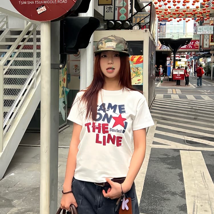 KYO ⭐ เสื้อเกาหลี ผู้หญิง "GAME ON Stars" พิมพ์ลาย ผ้าCOTTON โคตรนุ่ม สลิมฟิต เสื้อ rเสื้อทรงซ้อ เสื้อคอกลม รูปที่ 8