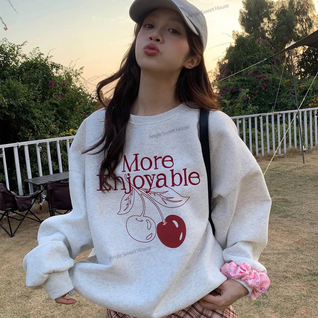 Angle Official เสื้อฮู้ดคอกลมโอเวอร์ไซซ์ผู้หญิง สไตล์เกาหลีเรียบง่าย อบอุ่นและสวมใส่สบาย C07 รูปที่ 7