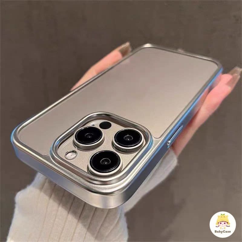 เรียบง่ายโปร่งใสขอบเงินบริสุทธิ์ด้วยไฟฟ้า เคส IPhone 11 15 13 14 12 Pro Max 7Plus XR 7 8 Plus X XS MAX SE 2020 15 14Plus รูปที่ 4