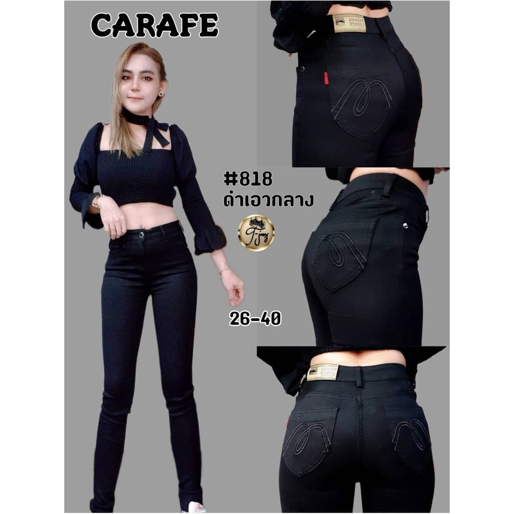 ป้ายแท้ #818 Carafe กางเกงผ้าฮ่องกง สีดำเอวกลางขายาว สีไม่ตก รุ่นที่ขายดี รูปที่ 4