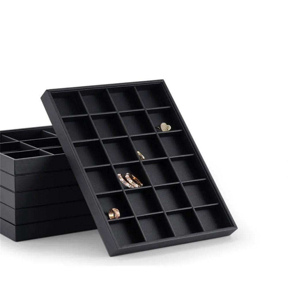 SOLARLINX ถาดแสดงเครื่องประดับ,สีดําStackable PUหนังเครื่องประดับพาเลท,พรีเมี่ยมด้านล่างแบนกันน้ําที่ถอดออกได้ Dividersสร้อยข้อมือจัดเก็บ Dresser รูปที่ 6
