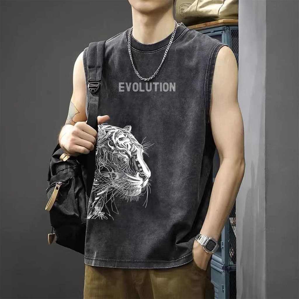 Y-Tเสื้อยืดชาย เสื้อกล้าม แขนกุด สวมใส่สบาย ผ้าฝ้าย100% คุณภาพสูง ลาย "EVOLUTION" ไม่ต้องรีดผ้า สไตล์ลำลอง รูปที่ 1