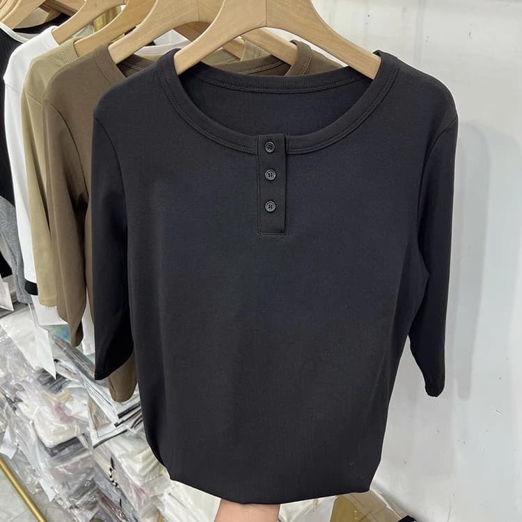 ข ฤดูร้อนผ้าฝ้ายกลางแขนเสื้อยืดคอกลมหลวมรุ่น รูปที่ 8