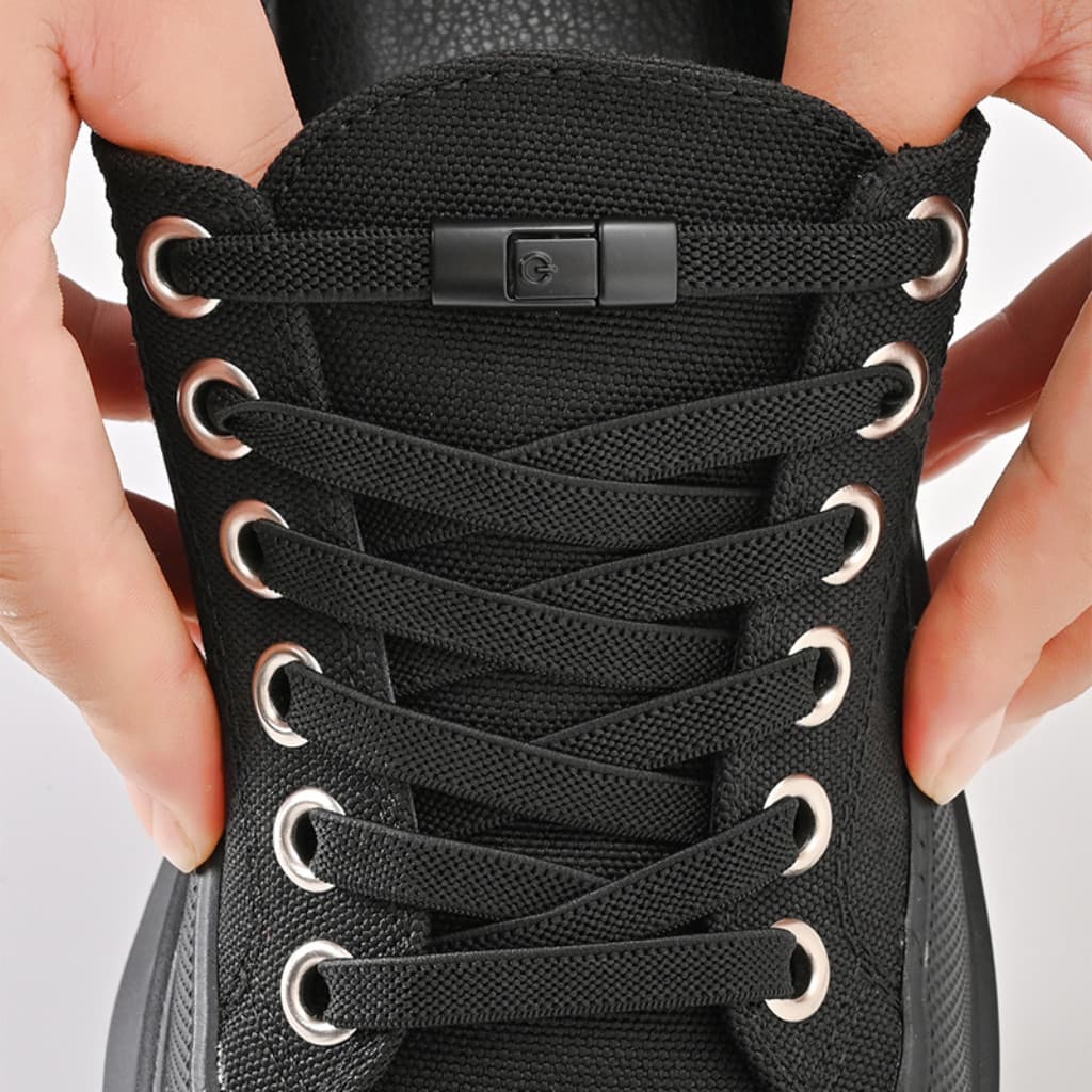 No Tie Shoe Laces Press Lock Flat Laces สําหรับเด็กผู้ใหญ่ กว้าง 8 มม. เทคนิคการผูกเชือกง่าย รูปที่ 7
