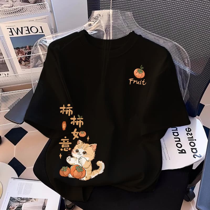 FACAI ʕ•͡-•ʔ Printed T-shirt, ลูกแมวการ์ตูนน่ารัก M-3XL oversize รูปที่ 2