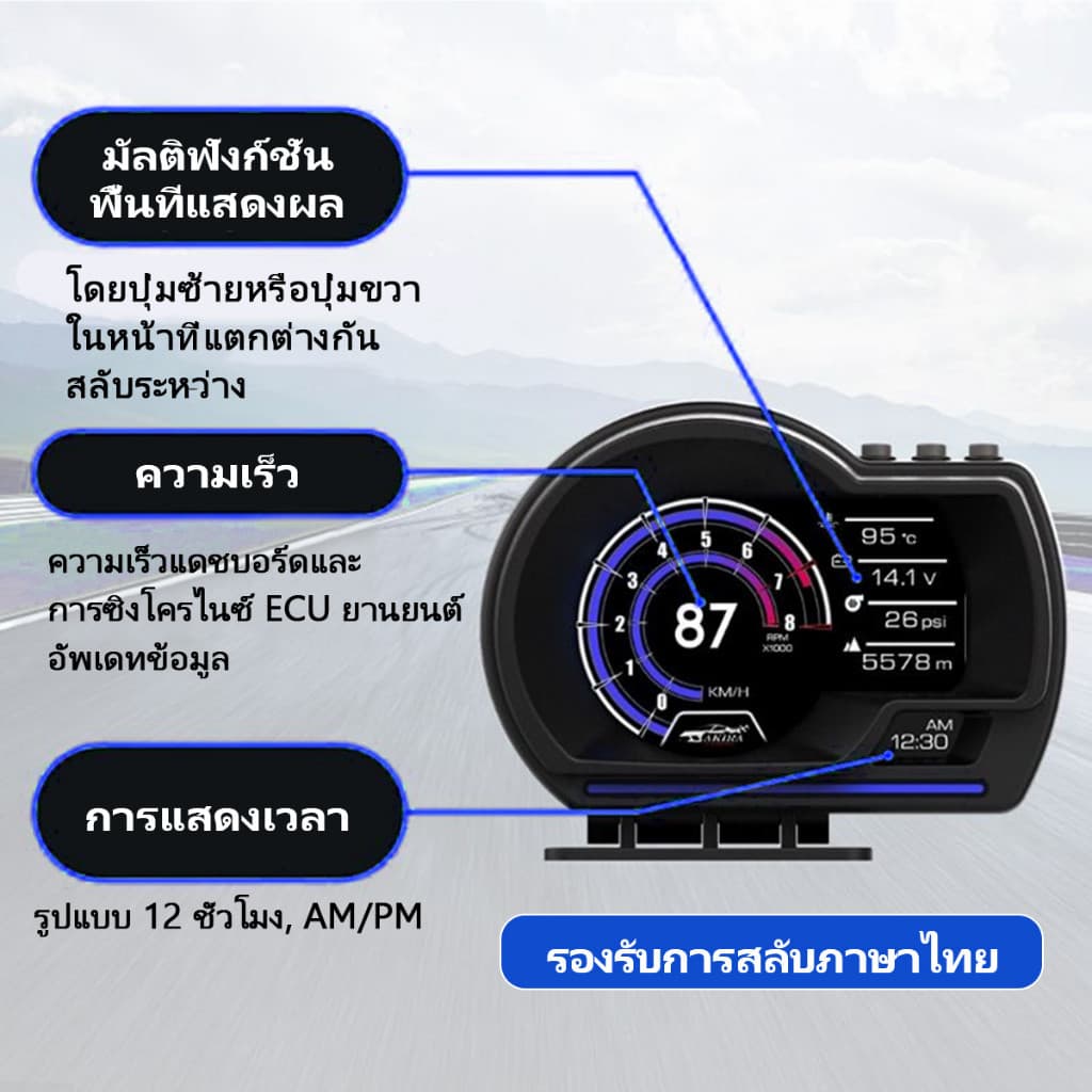 Smart Gauge P6 PLUS OBD2+GPS เมนูภาษาไทย รับประกัน 3 ปี Smart Gauge เกจรถยนต์ หน้าจอแสดงผล วัดความร้อน รูปที่ 2