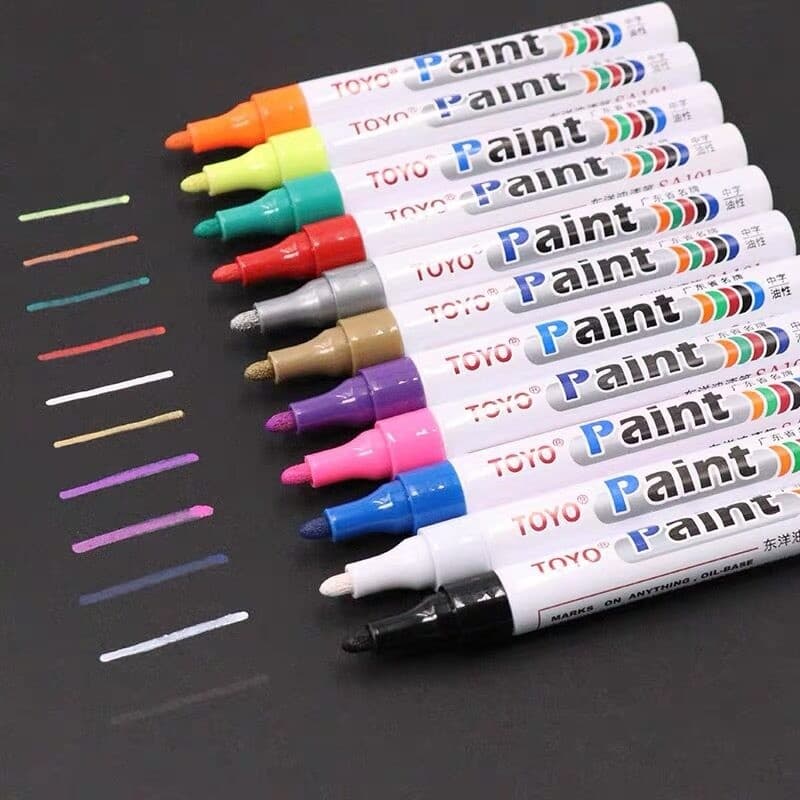 ปากกาเขียนยาง TOYO Paint มี 11 สี กันน้ำ ปากกาอเนกประสงค์ เขียนเหล็ก กระเบื้อง กระจก พลาสติก แก้ว ไม้ แต้มสีรถ รูปที่ 6
