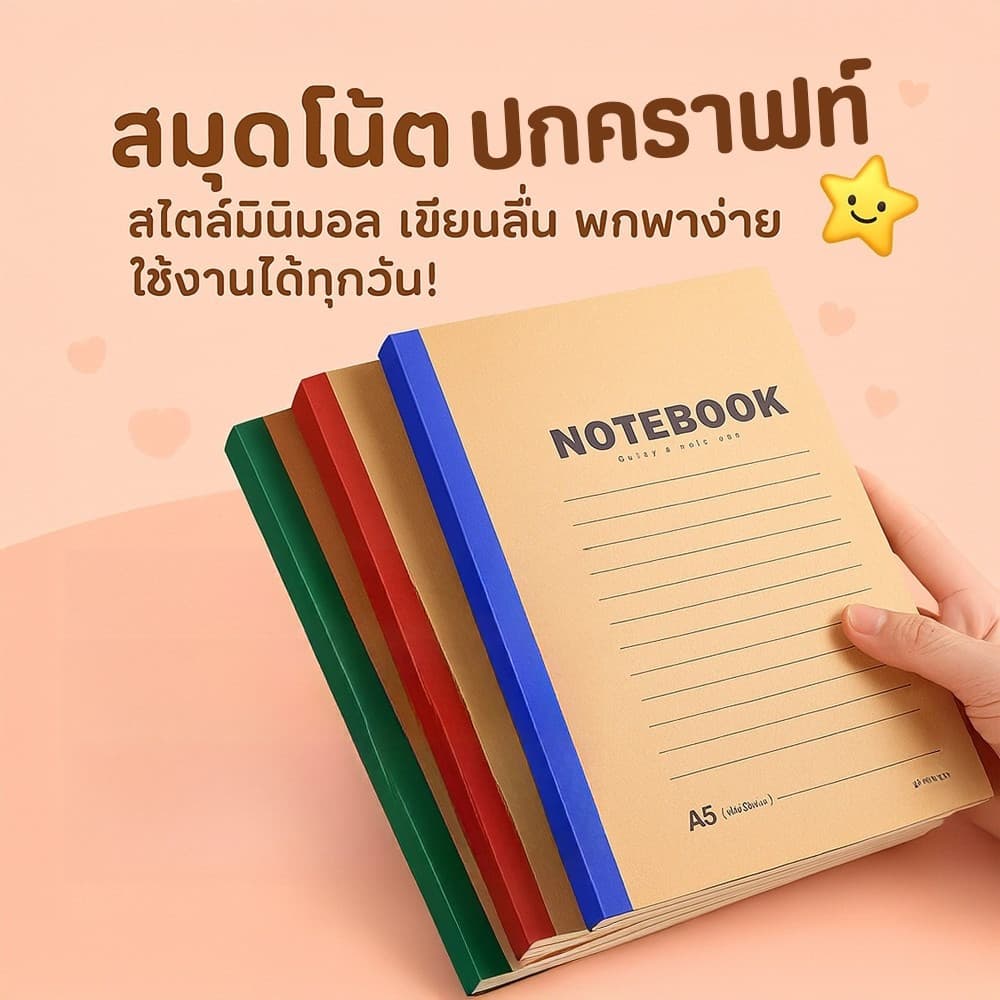 สมุดโน้ต ปกคราฟท์ A5/B5 สมุดปกสีน้ำตาล สมุดจดรายงาน กระดาษถนอมสายตา | มีเส้นบรรทัด) | สไตล์มินิมอล รูปที่ 1