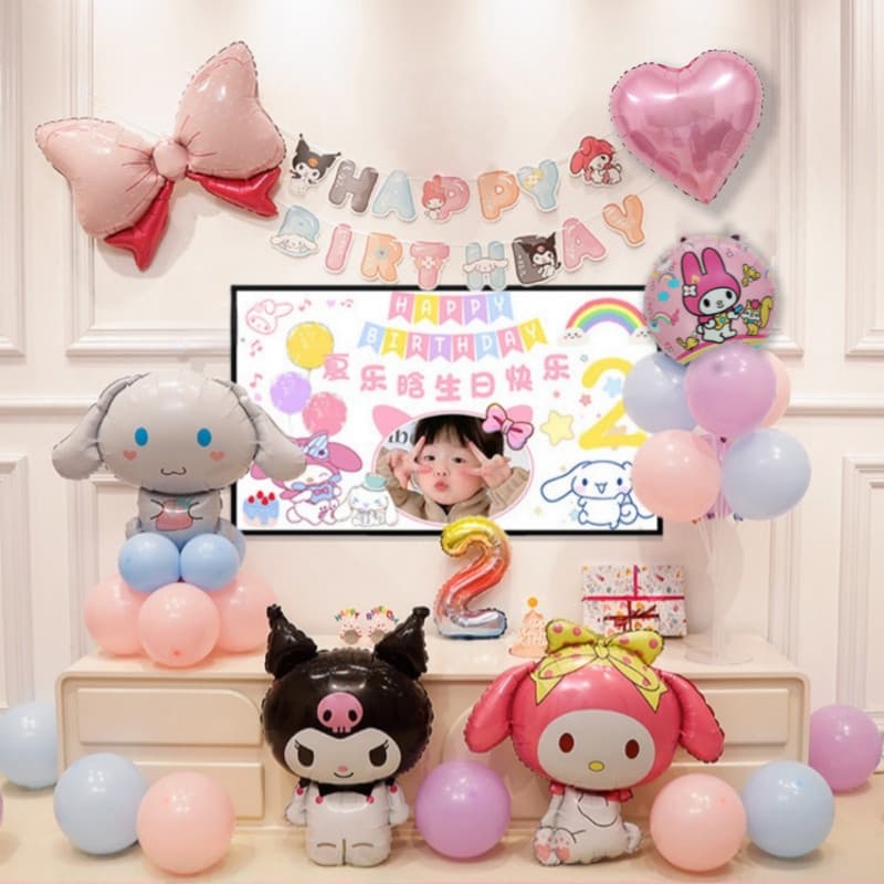 วันเกิดลูกโป่ง เซตลูกโป่งวันเกิด ฉากวันเกิดผนังพื้นหลัง Sanrio Kuromiลูกโป่งอลูมิเนียมฟอยล์ รูปที่ 3