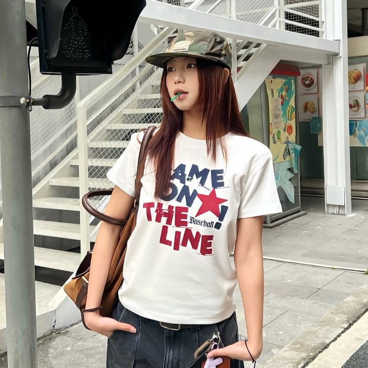 KYO ⭐ เสื้อเกาหลี ผู้หญิง "GAME ON Stars" พิมพ์ลาย ผ้าCOTTON โคตรนุ่ม สลิมฟิต เสื้อ rเสื้อทรงซ้อ เสื้อคอกลม รูปที่ 2