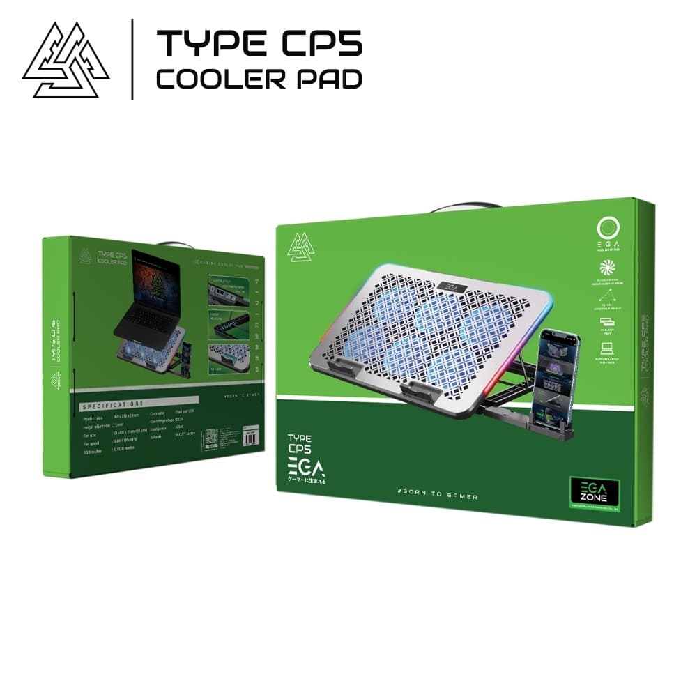 ส่งด่วน EGA พัดลมระบายอากาศ TYPE CP5 RGB สำหรับ Notebook ขนาด 15.6 นิ้ว พัดลม 6 ตัว ตั้งมือถือได้ รูปที่ 4