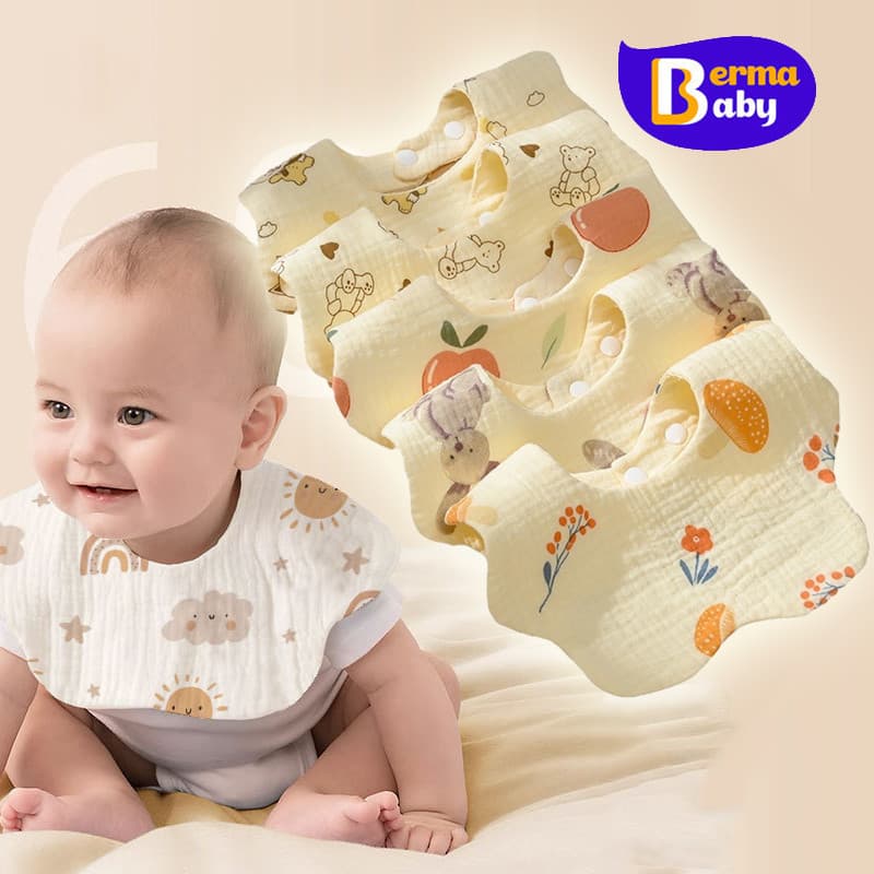 Berma Baby ผ้ากันเปื้อนเด็ก ผ้าฝ้ายแท้ น้ําหนักเบา ซักทําความสะอาดได้ สําหรับเด็กทารกอายุ 0-1 ปี รูปที่ 1
