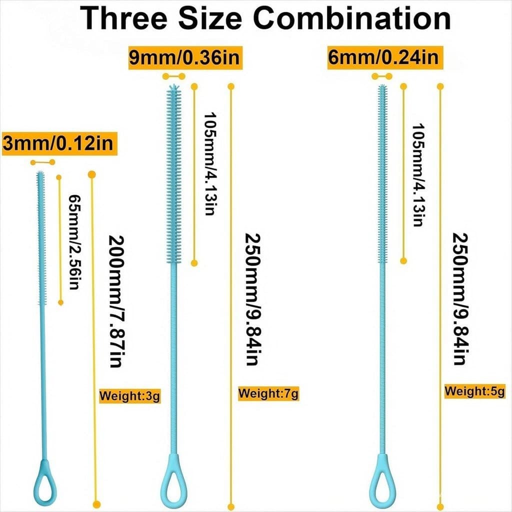3ชิ้นซิลิโคนฟางทําความสะอาดแปรง,นํามาใช้ใหม่ฟางแปรงยาวพิเศษสําหรับทําความสะอาดหลอดสมูทตี้แก้วโลหะและถ้วยฟางที่มีด้ามจับกันลื่นที่นุ่มและงอได้3มม+6มม+9มม รูปที่ 2